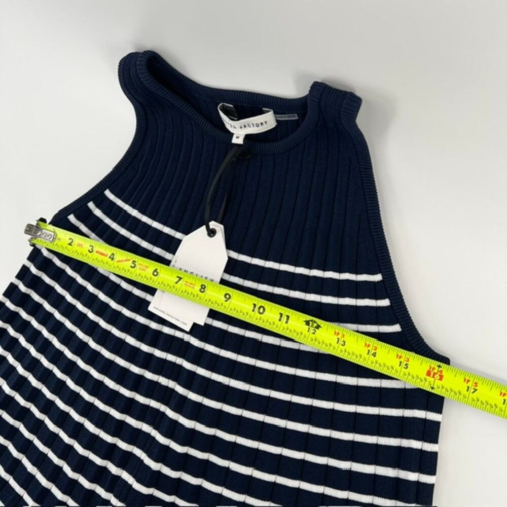 NEW English Factory Pleated A Line Knee Length Dress Womens M Navy Blue Preppy - Picture 5 of 9